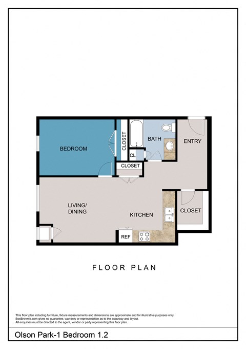 Floor plan for 1 bed, 1 bath, 660 sqft